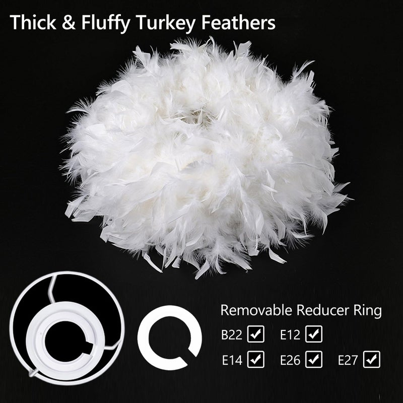 Waneway 15.7 inches Feather Lamp Shade for Ceiling Pendant Light, Lampshade for Table Lamp and Floor Lamp for Living Room, Bedroom, Wedding or Party Decoration, White - Image 5